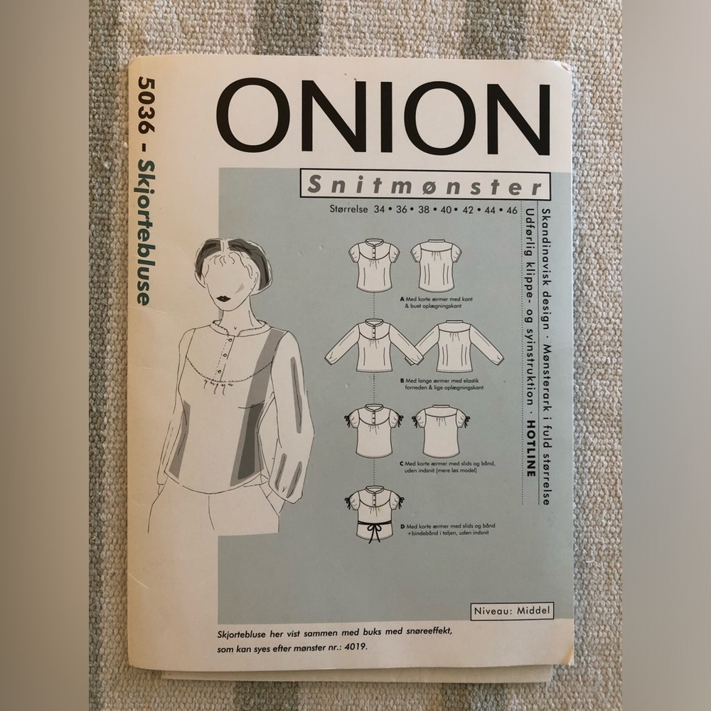 Danish Onion Sewing Pattern women’s blouse S EU 34-46